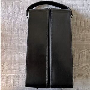 Luxury Black  Faux Leather 2-Bottle Wine Carrier Tote Case Handle Zipper DAR